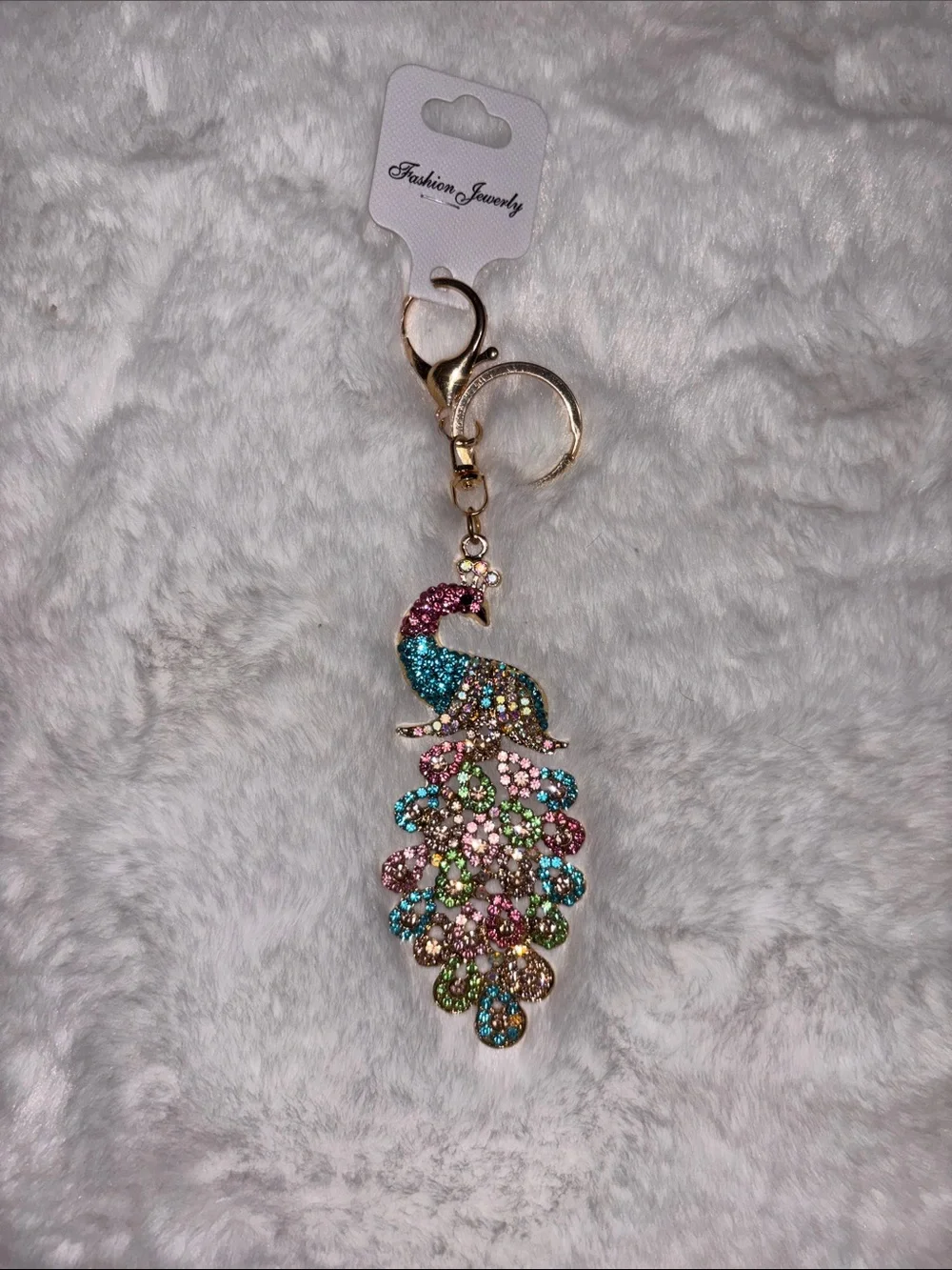 Fashion Jewelry Multicolor Peacock Crystal Keychain - Pink, Blue, Green, Gold